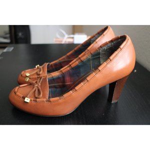 American Living Brown Leather Preppy Bow Heels Size 8